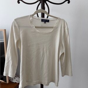 Jones New York Ivory Long Sleeve Top with Lace Detail